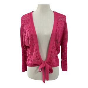 CATO Women's  Size L-XL Cardigan Pink Tie Front Girlhood Coquette Cottage
